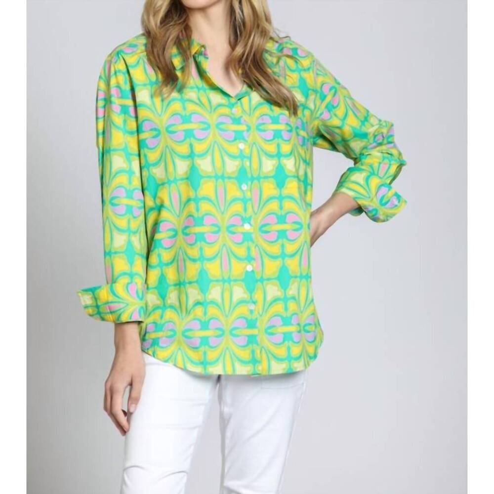 NEW APNY boyfriend button-up shirt in lime green multi